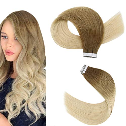 【New Arrival】YoungSee 20inch Tape in Extensions Ombre Medium Brown to Blonde Human Hair Solid Color Remy Glue in Extensions Adhesive Tape in Human Hair Extensions 10pcs 25g