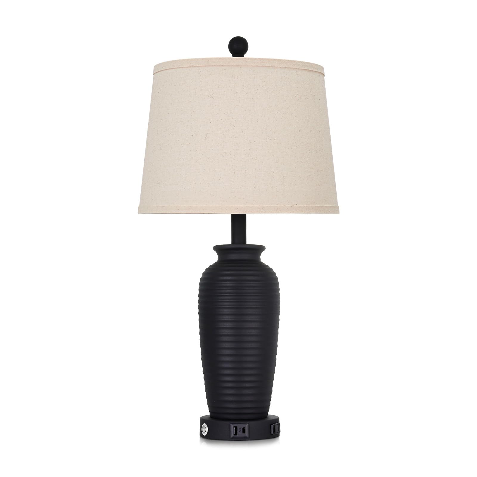 CINSARY 63,5 cm Retro Schwarz Farmhouse Jar Tischlampen Set mit 2 Stück, 3-Wege-Touch-Steuerung, rustikale Nachttischlampen mit USB-A+C-Anschlüssen & AC-Steckdose, Topf-Nachttischlampen für
