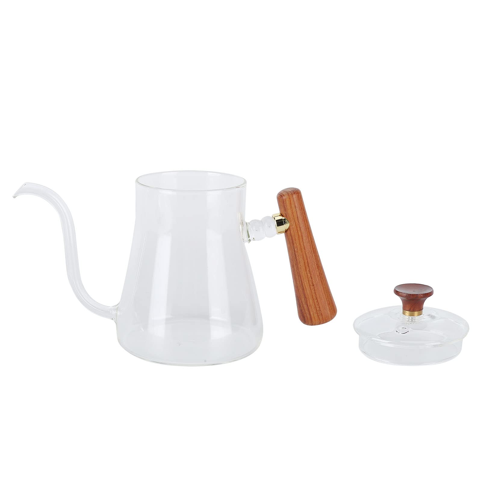 Kaffeekessel mit Schwanenhals, zum Übergießen aus Borosilikatglas, hitzebeständig, mit rundem, holzisoliertem Griff für Heim-Baristas und Kaffee-Enthusiasten (350 ml)
