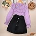 Girls' Lace Polka Dresses 2-Piece Set | Flutter Long Sleeve Tops and Short Skirt | Fall Winter Fashion Outfits Purple