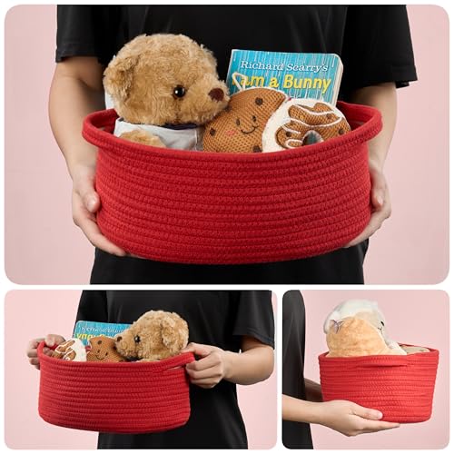 Image of 2-Pack Small Woven Gift Baskets Empty with Bags & Ribbons, Storage Basket for Father's Day for Dad, Baby Shower, Raffle, Birthday, Cute Organizer with Handles, 12 inchx8 inchx5 inch, Red