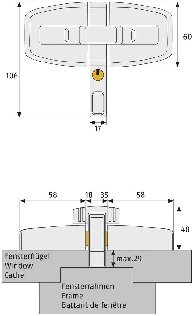 ABUS Fenster-Zusatzsicherung DFS95 AL0145 - Sicherung für Doppelflügelfenster, gleichschließend - ABUS-Sicherheitslevel 10 - 31720 - Braun