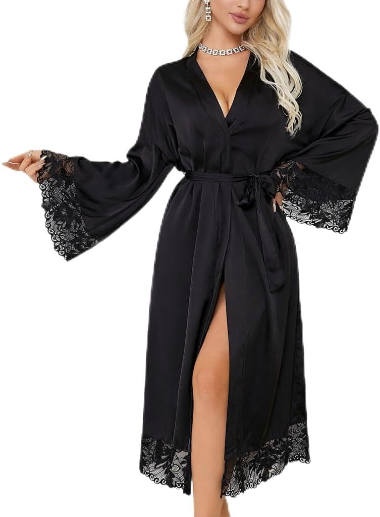 Women Long White Robe Lace Sleeves Bridal Robe Bathrobe Loungewear Sleepwear Elegant Spa Dressing Gown