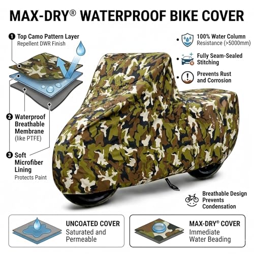 Image of 6X6 Heavy Duty Bike Cover for Shine 125, Water Proof Jungle Print, All-Weather Protection, Waterproof, UV Resistant, Dustproof, Windproof, Durable Outdoor Motorcycle Body Covers for Daily Use