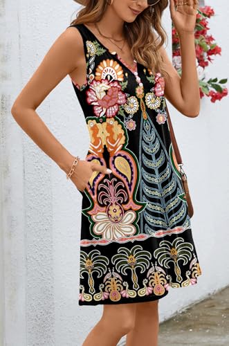Image of Ladlop Summer Dresses for Women 2026 Beach Loose Casual A Line Dress Sleeveless V-Neck Sundress with Pockets