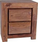 MIaMöbel Nachttisch Maharaja aus Massivholz - HxBxT: 60x55x35 cm - Rustikaler Nachtschrank aus Sheesham mit 2 Schubladen