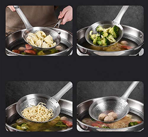 Large Scoop Colander,Skimmer Slotted Spoon,Luxury 304 Stainless Steel Slotted Spoon Skimmer Cooking Spoon Strainer Soups Pasta, Comfortable Grip Design Strainer Ladle For Kitchen, 16 Inch #TOP4