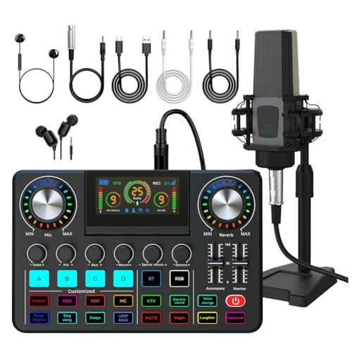Uxsjakjsd Set di Attrezzature per Podcast dal con DJ Effects Voice Changer e Scheda Audio dal per Lo Streaming Podcasting