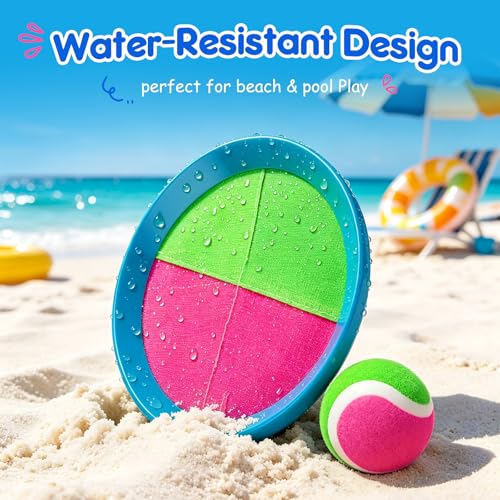 Image of EVERICH Upgraded Toss and Catch Ball Game Set - Indoor and Outdoor Games for Kids 3-12, Beach Sand Pool Water Toy Includes 2 Paddles 2 Sticky Balls, Great Birthday Easter Gifts for Boys Girls