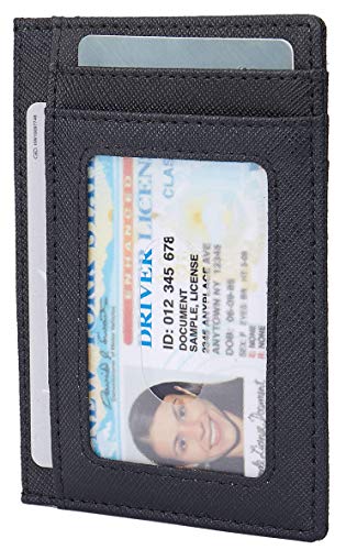 Small Genuine Leather RFID Blocking Minimalist Wallet Credit ID Card Holder Travel Slim Pocket Wallet Money Clip Men Women, Black