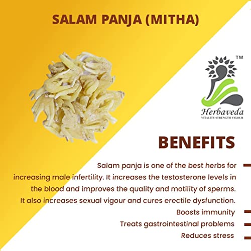 Image of Herbaveda- Salam panja Mitha powder 50g | Hatta haddit | Panchaule Dactylorhiza Hatagirea | Salab Panja | सालमपंजा | Panja Meetha | Lucky hand Root