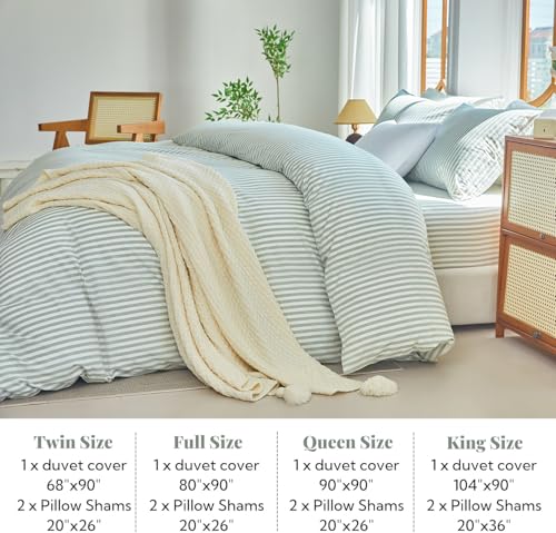 XINMIANFANG Sage Green Striped Duvet Cover Set Full 100% Washed Cotton by XINMIANFANG - Used condition - Image 6