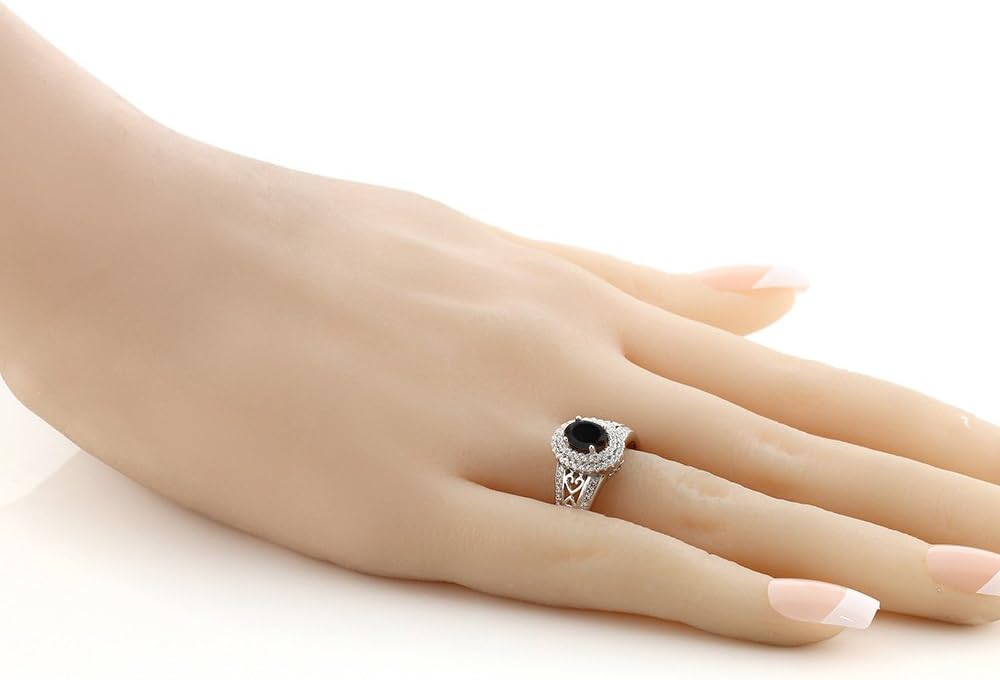 Gem Stone King 1-2 Cttw Halo Engagement Ring For Women | 925 Silver | Gemstone Birthstone | Oval 6X4MM | Wedding Anniversary Promise Ring | Available in Sizes 5-9