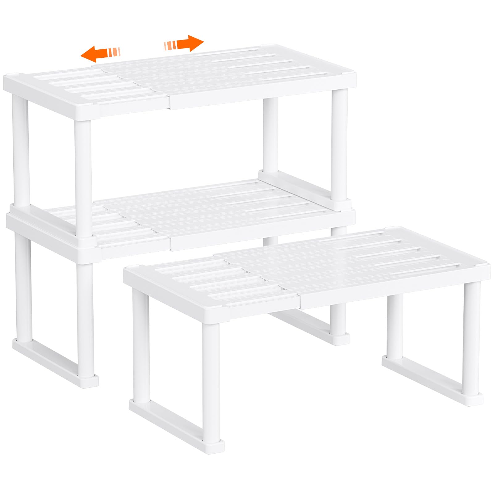 Lifewit Estante Armario Cocina Organizador, Juego de 3 Extensible Estanteria Kitchen Encimera, Plásticos Balda Almacenaje y Despensa, Prateleiras Arrumação Cozinha para Spice, Blanco