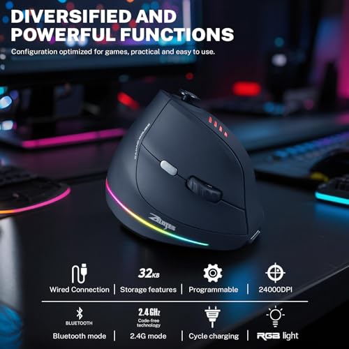 Image of Gaming Mouse with 5 D Rocker, Wireless Vertical Mouse with [24000 DPI] [12 Programmable Buttons], Computer Mouse for Gamer /PC /E-Sports /Laptop (Black)