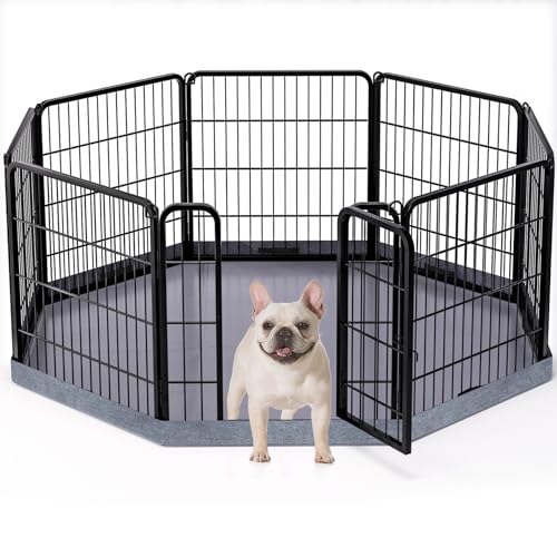 Image of PETIME Dog Playpen,Metal Exercise Puppy Pen Heavy Duty Kennels Yard Fence Indoor /Outdoor 22 inch W x 24 inch H 8 Panels Dog Cage with Octagon Bottom Pad