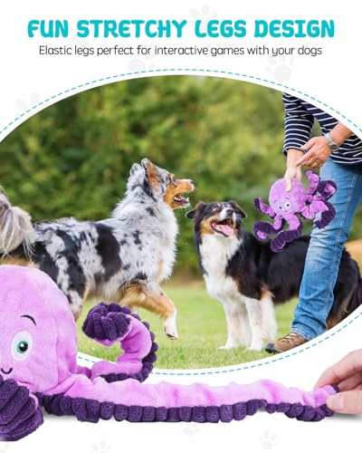 TONGKTAI Hundespielzeug Quietschend, Interaktives Plüsch Oktopus Ziehspielzeug, Unzerstörbar Welpenspielzeug für Kleine, Mittelgroße und Große Hunde um sie zu Beschäftigen