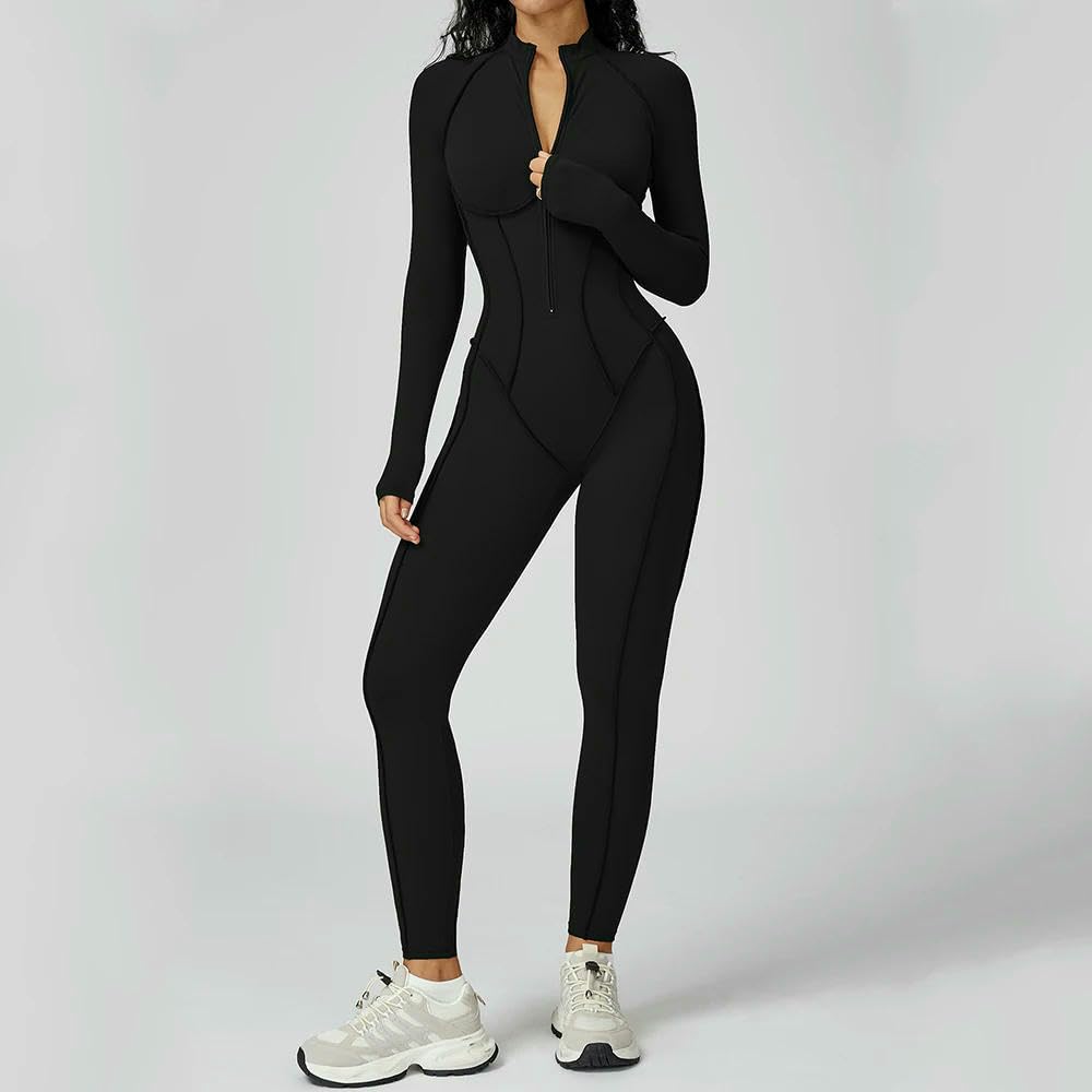 GLDFW - Body de yoga de manga larga para mujer, con cremallera, para deportes, entrenamiento, fitness, una sola pieza