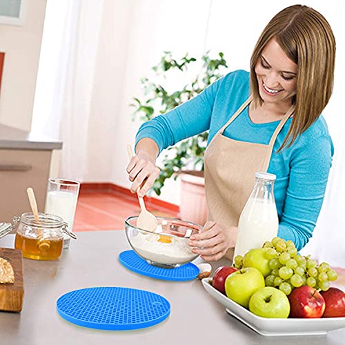 Image of Countertop Protector Heat Resistant Trivets for Hot Pots and Pans - Non-Slip Insulated Heat Pads for Kitchen Counter Blue Pack of 2