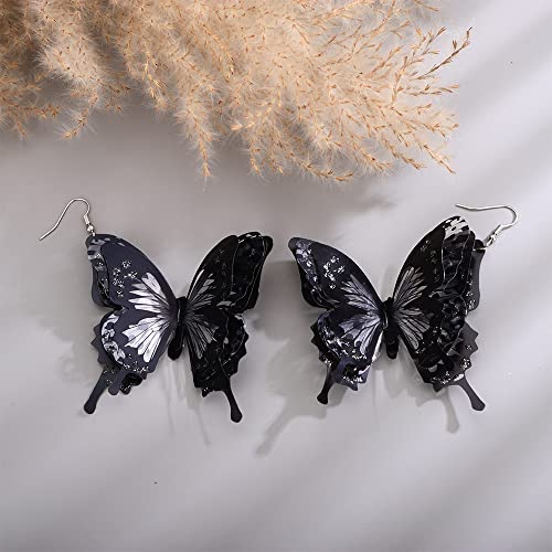 Kercisbeauty 3D Black Butterfly Statement Earrings Lightweight Layered Dangle Drop Jewelry for Halloween Party Women Punk Jewelry 7