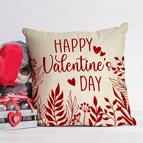Fahrendom Happy Valentines Day Love Hearts Decorative Throw Pillow Cover 18X18 Set Of 4, Red White Arrow Holiday Porch Patio Outdoor Pillowcase, Quote Be Mine Lover Gifts Cushion Case Home Decor #TOP4