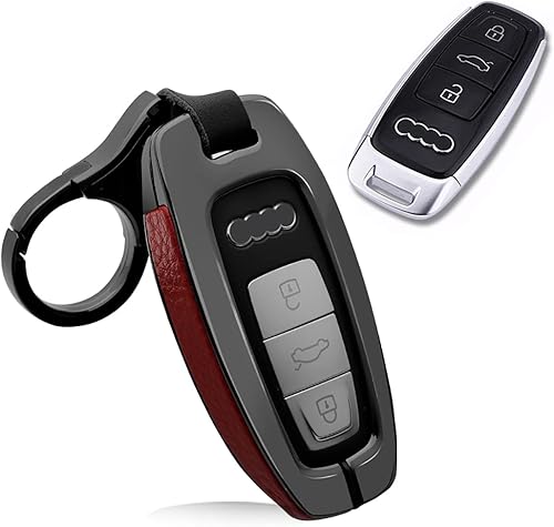 ontto Funda de llavero de metal para Audi 2019 2020 Funda de cuero con protección completa roja