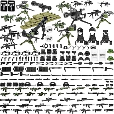 BrickBounty 130 Piezas Pistolas-Armas-Paquetes Juguete Bloque de Construcción, Casco Chaleco Set de Equipo para Ladrillos-Soldado Minifiguras WW2 Bases Militares SWAT Rangers Munición. | Ya disponible en tu tienda friki favorita! En mundofriki.es!