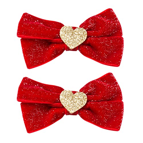 Red Velvet Hair Bows Girls 3" Glitter Valentines Christmas New Year Alligator Clips Barrettes Little Baby Kids Toddler Teen Back School Wedding Spring Kawaii Handmade Decor Accessories Gift #TOP23