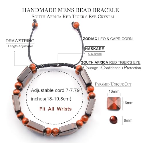 HASKARE Mens Beads Tigers Eye Bracelet, Protection Crystals Natural Red Tiger Eye Unique Handcrafted Bead Bracelet for Men, Healing Stone Energy Men Jewelry Christmas Gifts for Him4