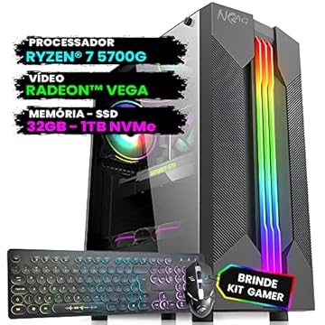 Pc Gamer Computador Completo NoLag Amd Ryzen 7, Radeon™ Graphics Vega, 32GB Ram, SSD 1TB NVMe, Gabinete RGB