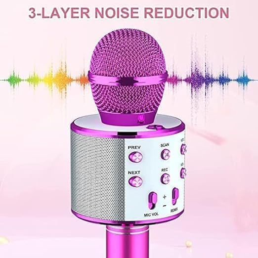 Image of VRJTEC Wireless Karaoke Microphone with Speaker | 2-in-1 Bluetooth Mic, Audio Recording, Continuous Play, USB Charging, Card Slot & AUX Port (Pink & Silver)