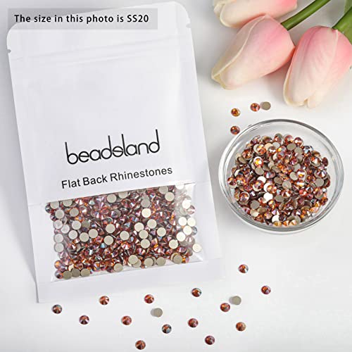Image of Beadsland Flat Back Crystal Rhinestones, Amber, SS20, 2880pcs | Flatback Glass Gems, 4.6-4.8mm, for Nail Art Craft, Glue Fix