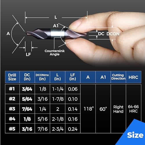 Image of toolant Center Drill Bit Set, TiAlN Coated Cobalt M35 HSS Centering Drill Bit for Stainless Steel, Carbon Steel, Alloy Steel, Cast Iron, Copper, Other Hard Metals, #1-5, SAE 3 /64 inch-3 /16 inch (6pcs)