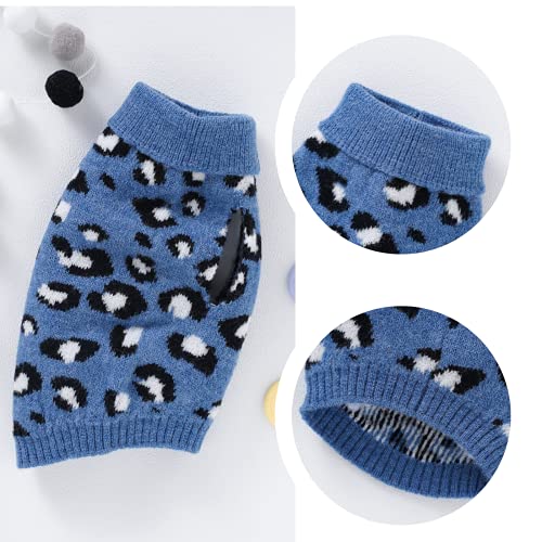 Hund Pullover für Katzen Klein Hunde Pullis Sweater Chihuahua Kleidung Bulldogge Hundepullover Keleine Mittel Grosse Katze Welpen Hundepulli Leopard Blau S