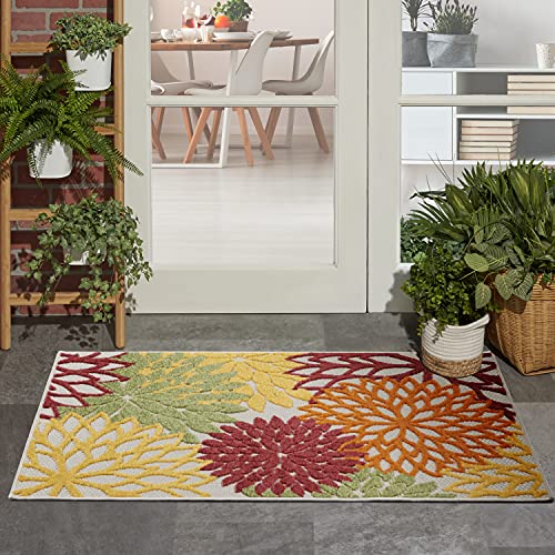 Nourison Aloha Indoor/Outdoor Floral Red Multi Colored 2'8" x 4' Area Rug, (3' x 4'), 76 x 122 cm (Rectangular) - Image 2