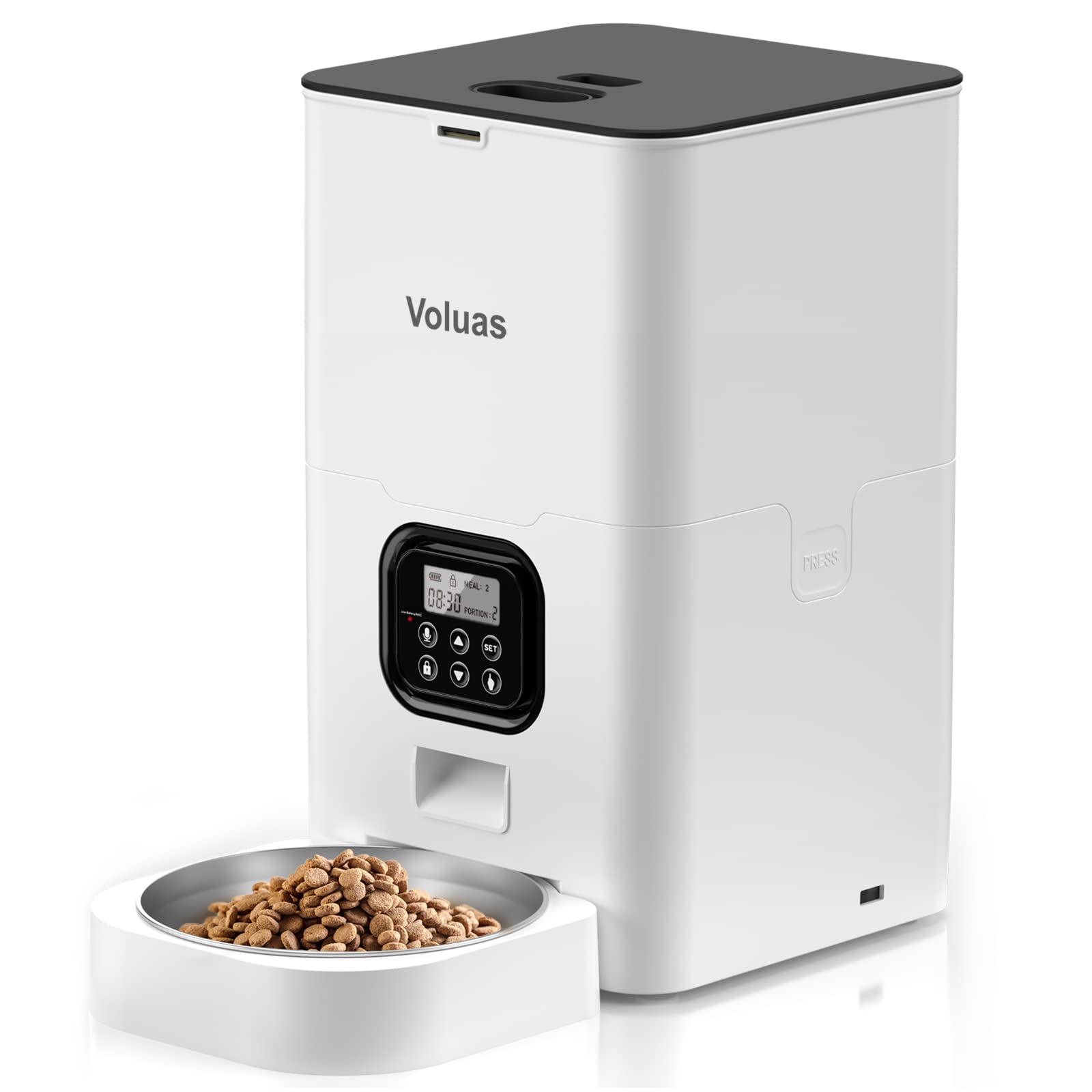 VOLUAS Automatic Pet Feeders for Cats and Dogs, Dry Food Dispenser with Desiccant Bag, Timed Cat Feeder, Programmable Portion Size Control 4 Meals Per Day, 10s Voice Recorder