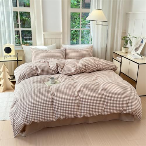 Mucalis Tan Gingham Duvet Cover Queen 100% Washed Cotton Beige Cream Checked Duvet Cover Set Vintage...