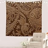 Batmerry Brown Retro Paisley Tapestry,Vintage Wall Art Hanging Decoration Polyester Fiber White Ruffled Around for Dorm Room Bedroom Living Room, 59.1x59.1 inches