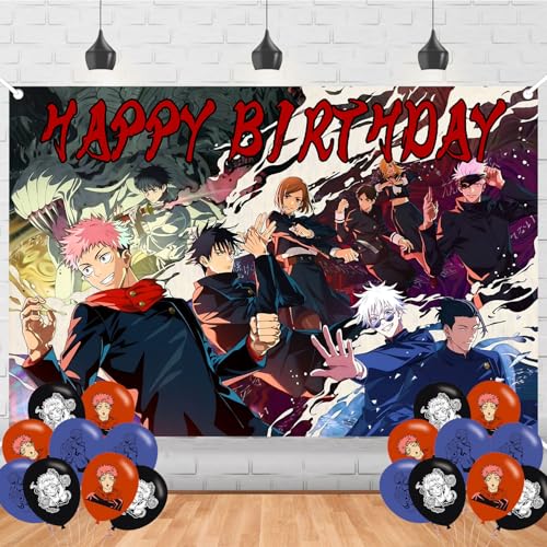 Jujutsu Manga Kaisen Birthday Party Decorations Banner Backdrop Jujutsu Manga Kaisen Themed Banner Party Supplies for Kids Fans Happy Birthday Photography Background Wall Decor