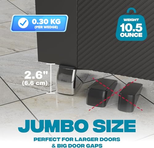 Image of 1-Pack XL Heavy Duty Door Stoppers for Bottom of Door - Durable Door Stop Wedge with Superior Grip, X-Large Rubber Door Stopper Wedge for Large Gaps & Any Surface, 5-Inch Long - Chrome