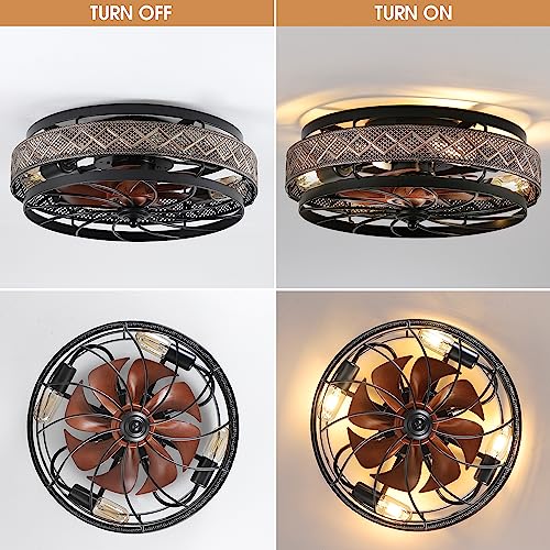 SHIHOT 18" Low Profile Caged Ceiling Fans with Lights and Remote, Flush Mount Ceiling Fan with Light, Bedroom Fan, Small Industrial Black Ceiling Light Fixture, Reversible(Bulbs Not Included) - Image 6
