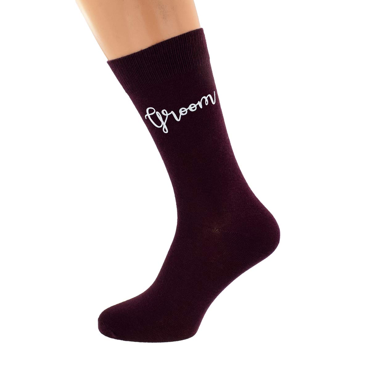 Burgundy Wedding Script Design Socks UK Adult 5-12 in Various Roles (Groom)
