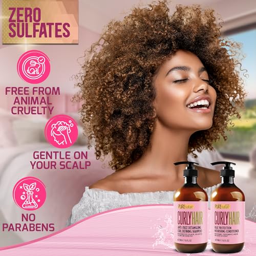 Image of Curly Hair Shampoo and Conditioner Set - Sulfate Free and Color Safe - For Wavy, Frizzy, Fine, Black and Permed Styles - Moisturizing for Men and Women - Deep Curl Hydrating Products with Argan Oil