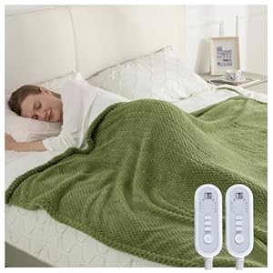 Manta térmica de vellón mullido, manta eléctrica tamaño King, 90 x 100 pulgadas, manta de calentamiento rápido con diseño de piña jacquard 3D con doble control, 8 niveles de calefacción y 10 horas de