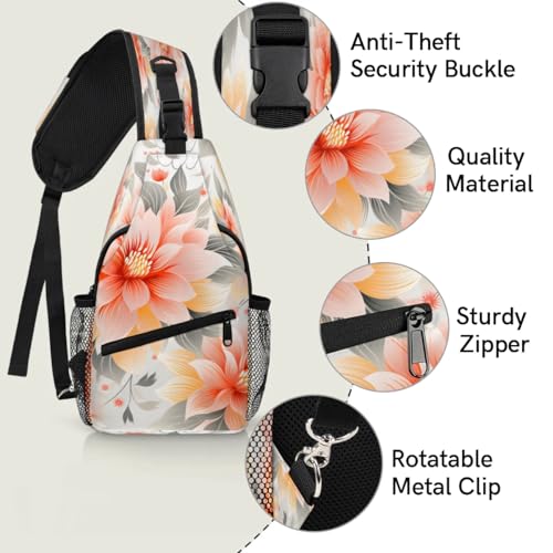 Bolso tipo sling unisex con diseño floral rojo y dimensiones 14.2x7.9x3.5 in miniatura 4