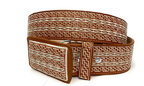 Authentic Charro Embroidered Western Belt, Cinto Charro Bordado Cinto Vaquero (38, Natural)