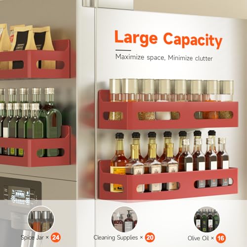 Image of Sevenblue 4-Pack Magnetic Spice Rack for Refrigerator with Hooks, Red