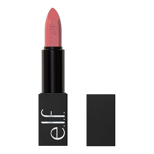e.l.f. O Face Lápiz labial satinado, ricamente pigmentado, nutritivo y de larga duración, con infusión de jojoba, vegano y libre de crueldad, sin