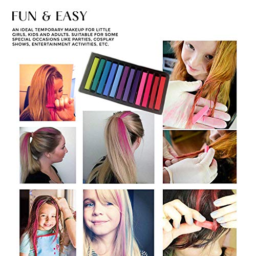 Hair Chalk, 12 Colors Hair Chalk Pens,Chalk Hair Dye,Colored Hair Chalks for Party, Cosplay, Theater, Halloween Makeup