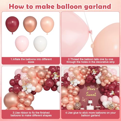 Image of Ouddy Life 157 Pcs Burgundy Rose Gold Balloon Garland Arch Kit, Pink White Metallic Pearl Confetti Latex Balloons for Graduations Wedding Bachelorette Birthday Mothers Day Party Decorations